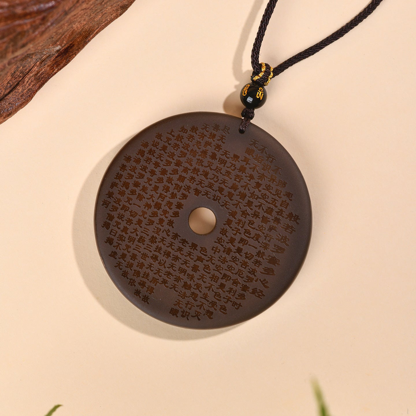 Natural Ice Obsidian Prajna Heart Sutra Peace Pendant Necklace – Spiritual Harmony & Protection