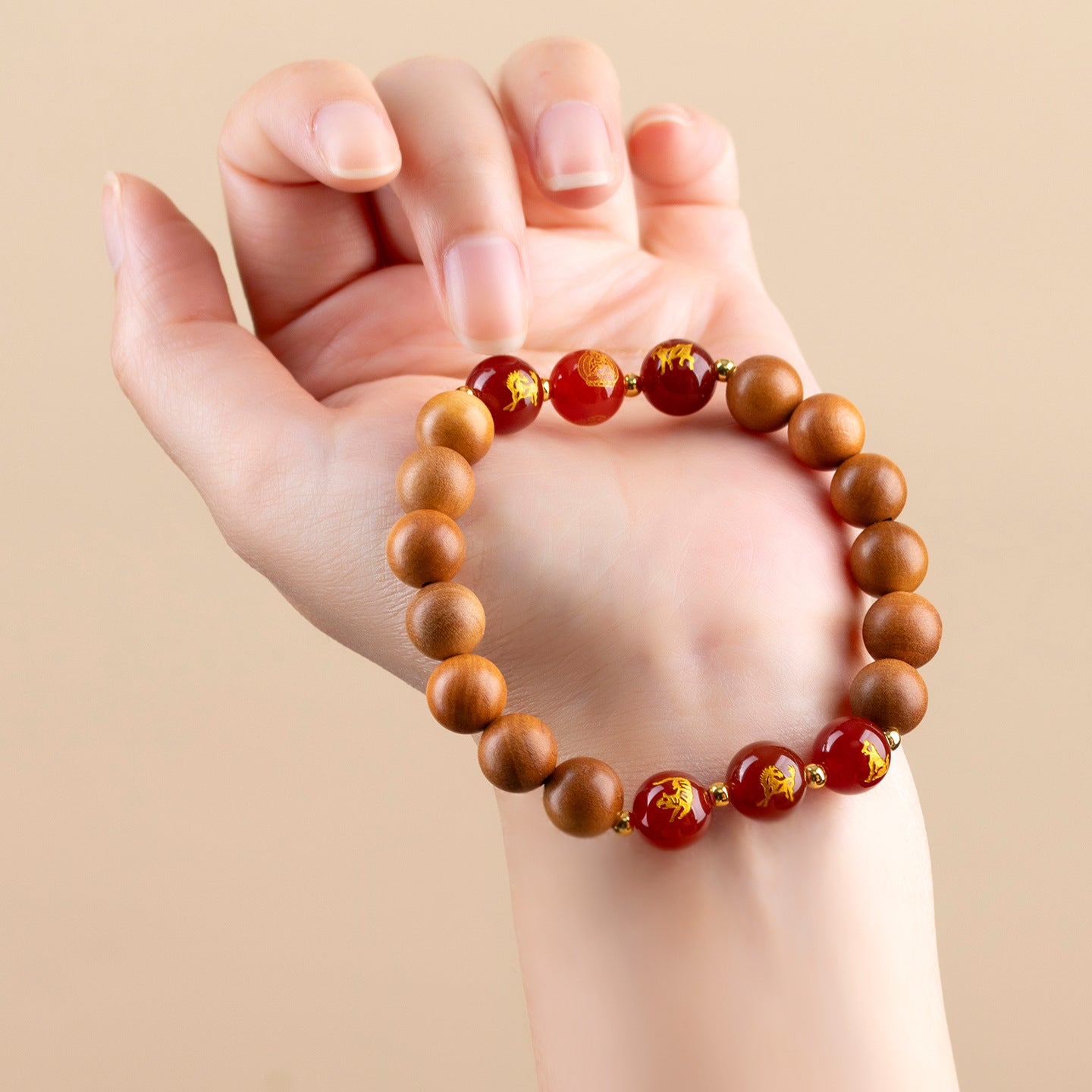 Peach Wood Three-in-One Six-in-One Zodiac Buddha Bracelet - Couples Harmony Protection Amulet