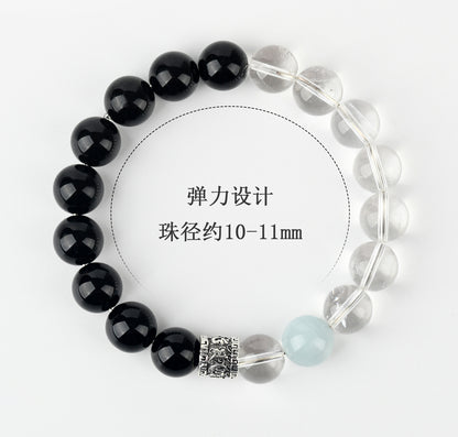 Pure White Crystal Obsidian Aquamarine Bracelet | Spiritual Cleansing & Elegant Protection