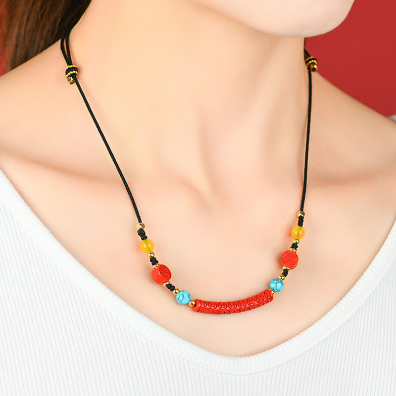 Natural Cinnabar Copper Coin Pendant Necklace | Protective Wealth Retro Spiritual Chain