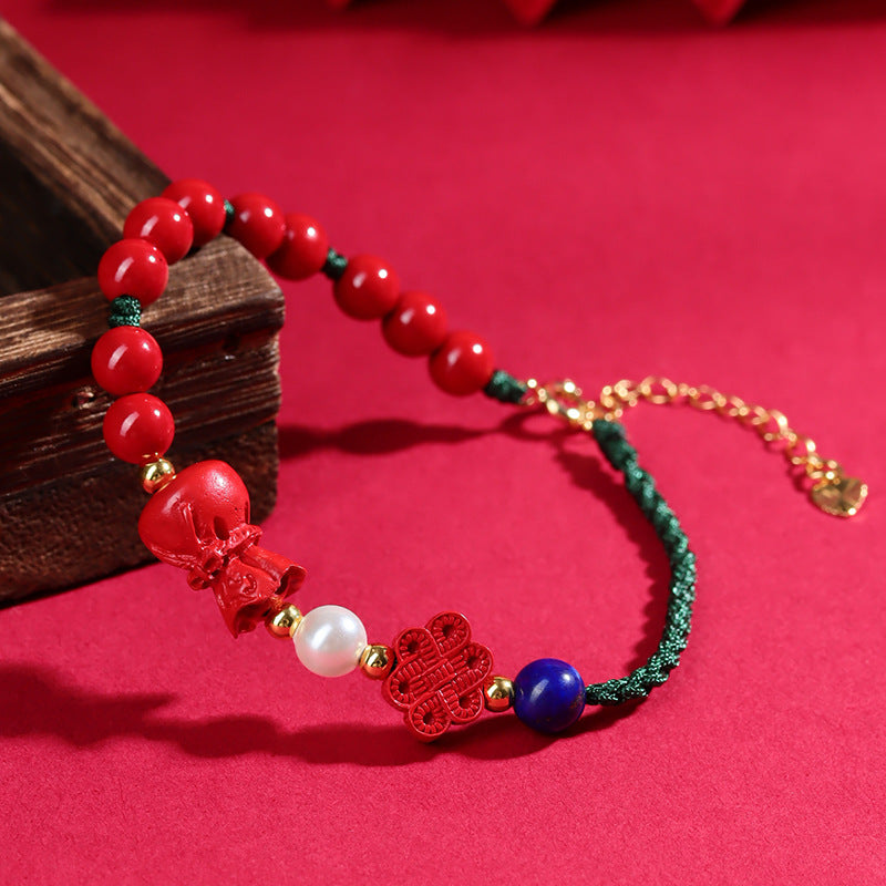 Imperial Red Sand Lucky Bag Chinese Knot Bracelet - Natural Mineral Protection & Fortune Charm