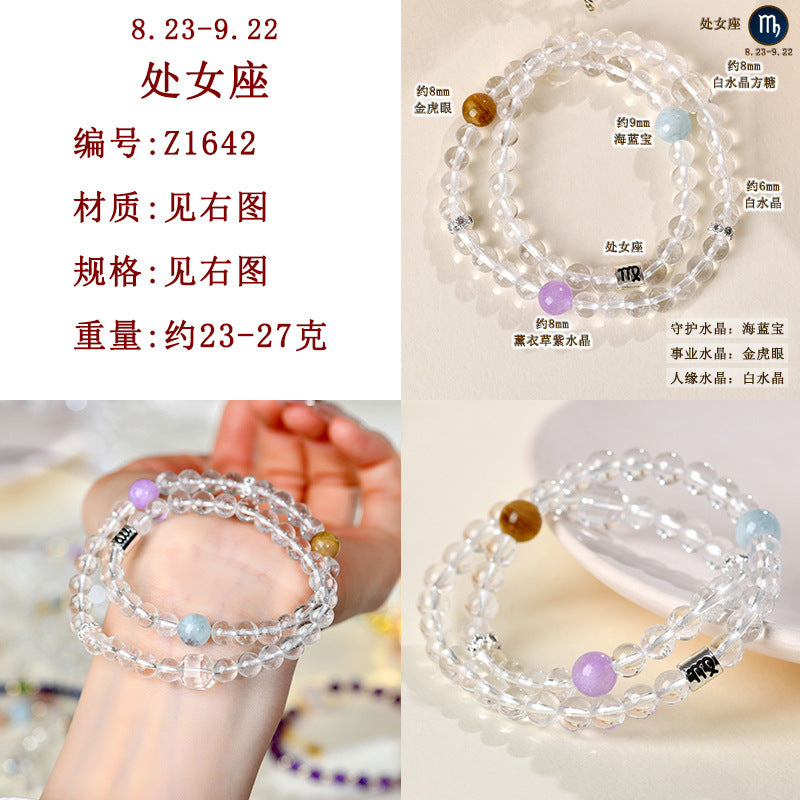 Natural Crystal Zodiac Bracelet | Multi-Gemstone Protection & Luck Charm for Women