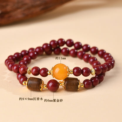 Natural Purple Gold Cinnabar Agarwood Double Circle Bracelet | Wealth Protection & Spiritual Harmony