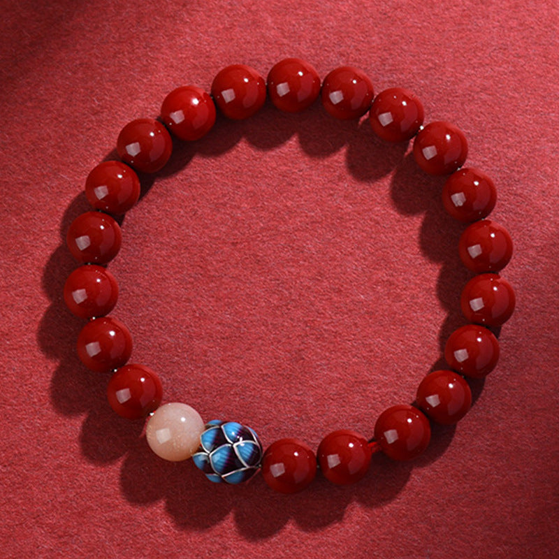 Purple Gold Cinnabar Bracelet with S925 Silver and Blue Lotus - Retro Chinese Spiritual Jewelry