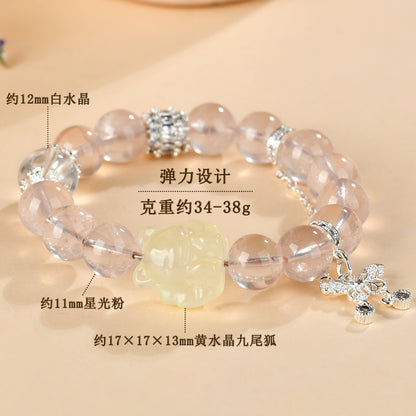 Starlight Pink Crystal Nine-Tailed Fox Butterfly Love Bracelet for Women