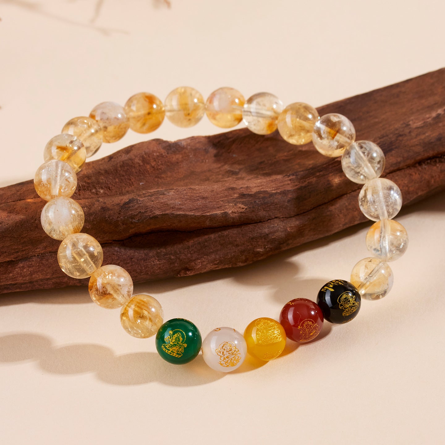Yellow Pagoda Crystal Five-Way Wealth God Bracelet - New Chinese Style Lucky Women's Jewelry