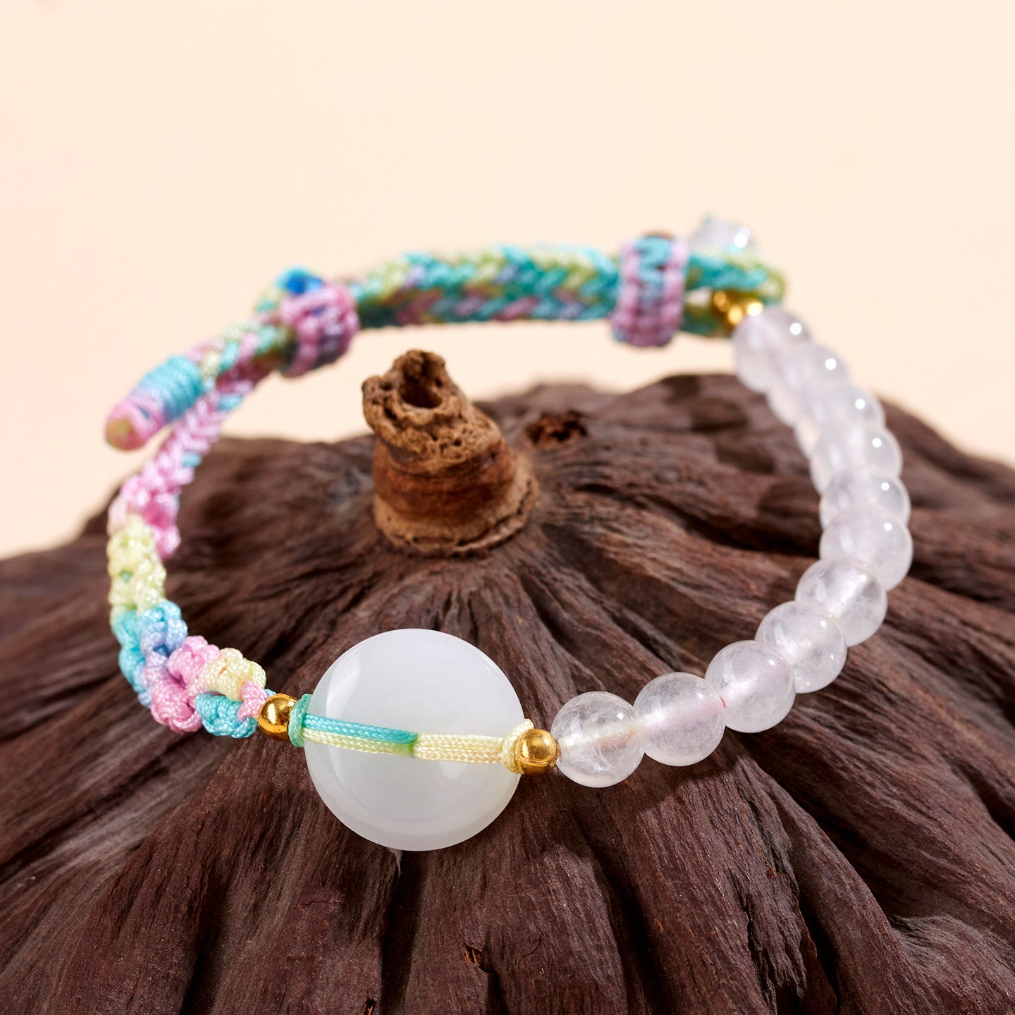 White Chalcedony Peace Bracelet | Handwoven Cord for Serenity & Harmony
