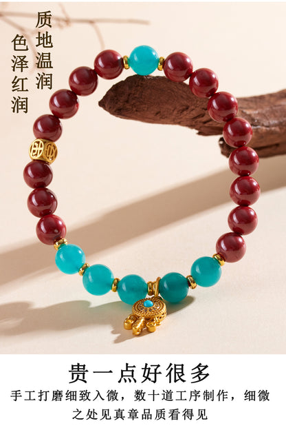 Natural Imperial Red Cinnabar Tianhe Stone Bracelet - Chinese Cultural Women's Spiritual Jewelry