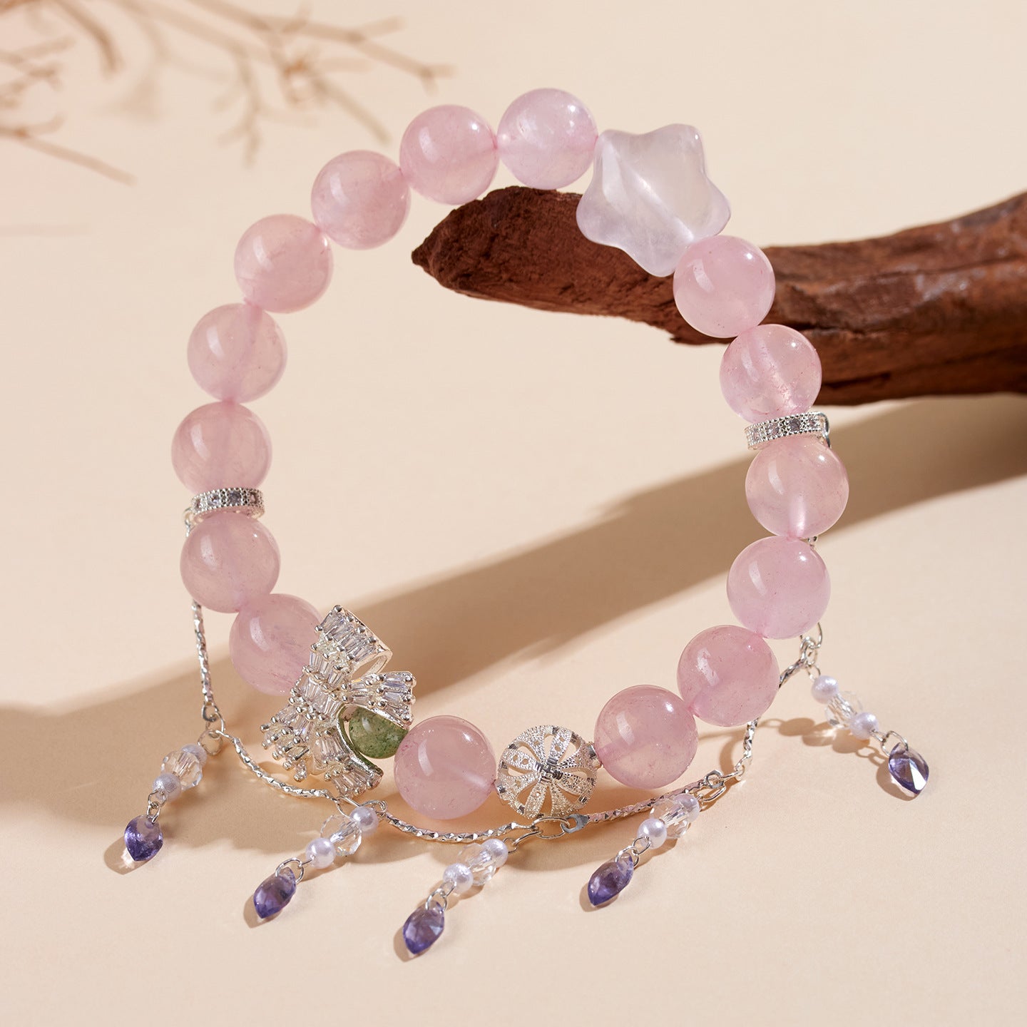 Natural Pink Crystal Love Bracelet | Peach Pink Women's Spiritual Jewelry for Harmony