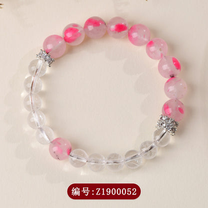 Natural Cherry Blossom White Crystal Love Bracelet | Peach Pink Women's Spiritual Jewelry