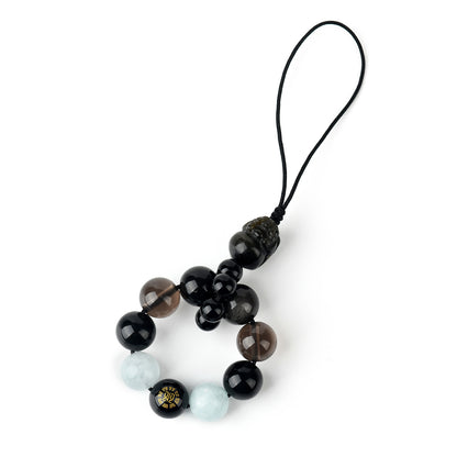 Natural Obsidian Five Elements Hydration Keychain - Balance Energy & Prosperity Pendant