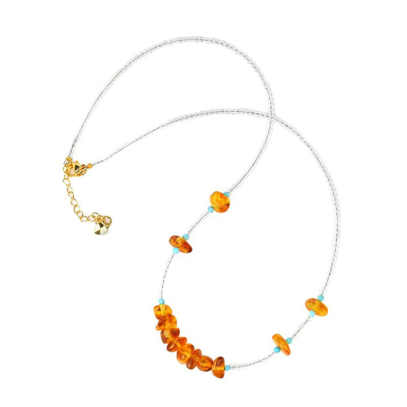 Natural White Crystal Amber Collarbone Necklace | Purifying Energy Elegant Spiritual Jewelry