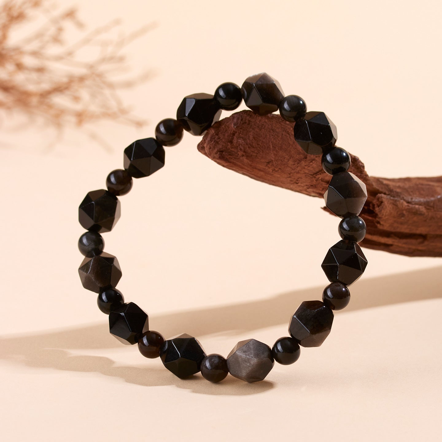 Natural Silver Obsidian Irregular Faceted Single Circle Bracelet | Mystical Protection & Elegance