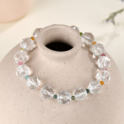 Natural Faceted White Crystal Tourmaline Bracelet | Spiritual Energy & Temple Elegance