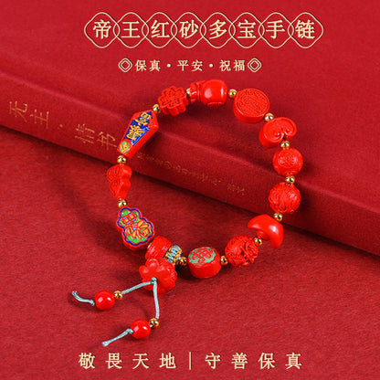 Natural High Content Cinnabar Multi-Gem Bracelet - Auspicious Red Zodiac Year Spiritual Jewelry