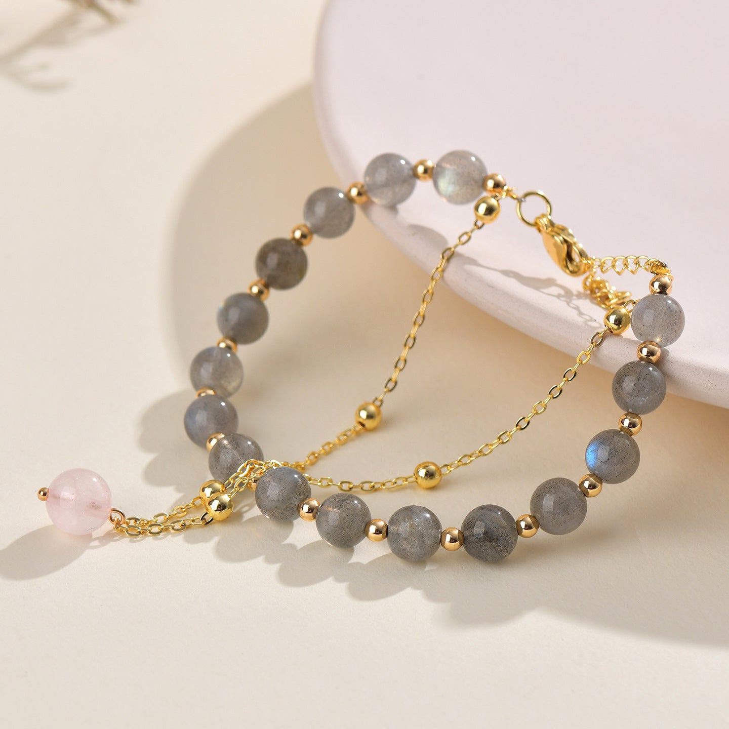 Natural Gray Moonstone & Labradorite Double-Layer Bracelet - Women's Elegant Crystal Jewelry