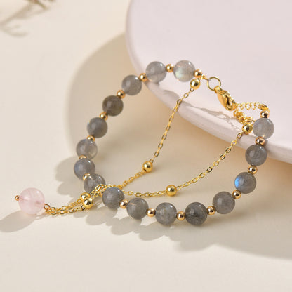 Natural Gray Moonstone & Labradorite Double-Layer Bracelet - Women's Elegant Crystal Jewelry