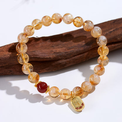 Yellow Pagoda Crystal Bracelet | Natural Stone Chinese Style Women's Luck Charm