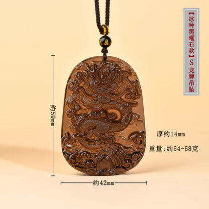 Natural Obsidian S Dragon Pendant - Zodiac Year Charm for Protection and Prosperity