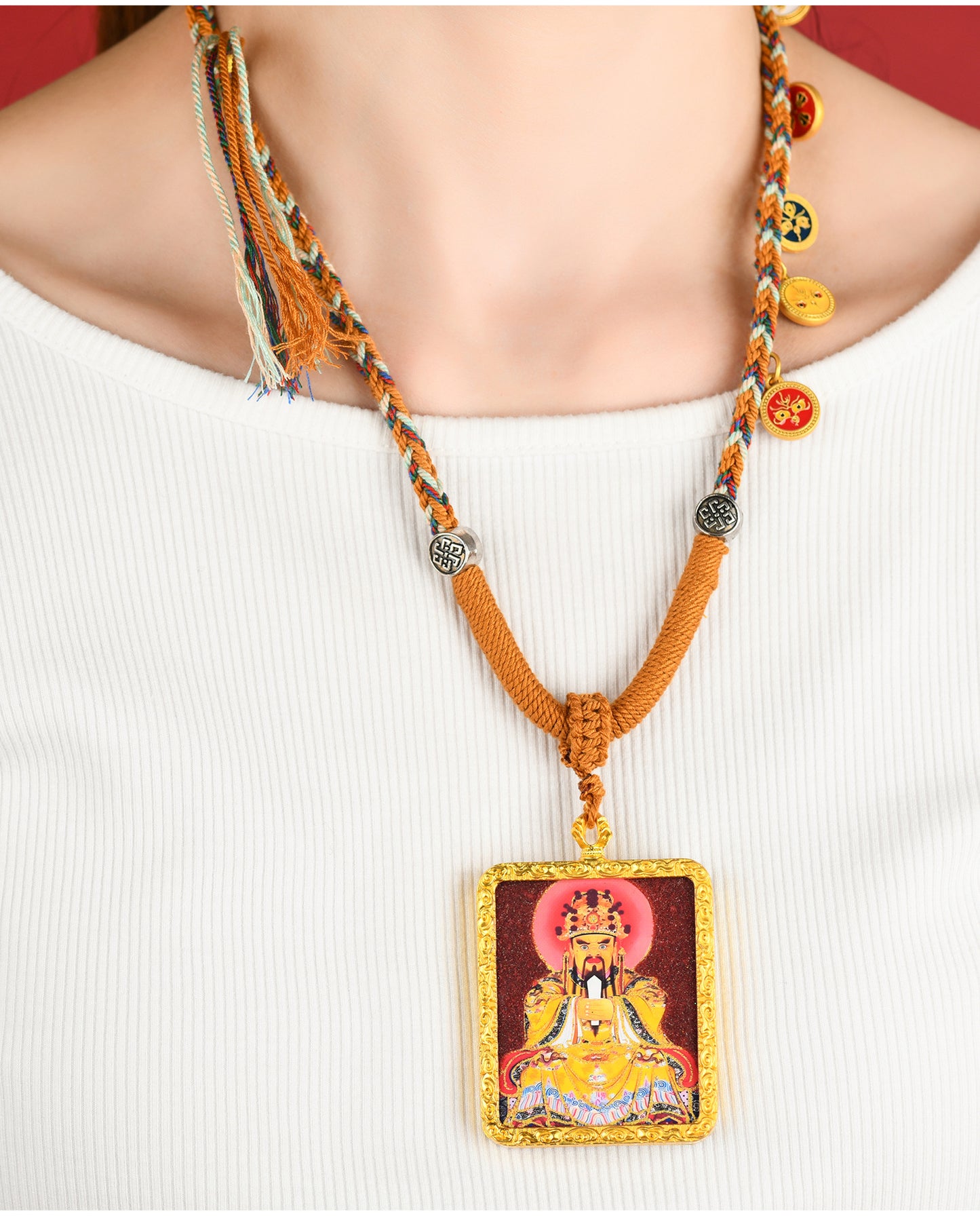 Purple Gold Sand Cinnabar Dragon Thangka Pendant - Tibetan Spiritual Necklace for Protection