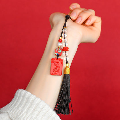 Natural High Content Cinnabar Wu Sui General Car Hanging Ornament - Protection and Fortune Charm