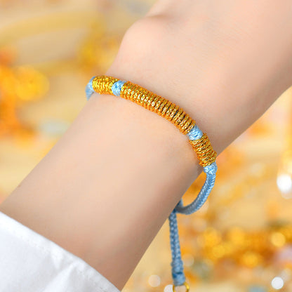 Golden Hammered Star Braided Bracelet | Ancient Craftsmanship Unisex Celestial Protection Jewelry