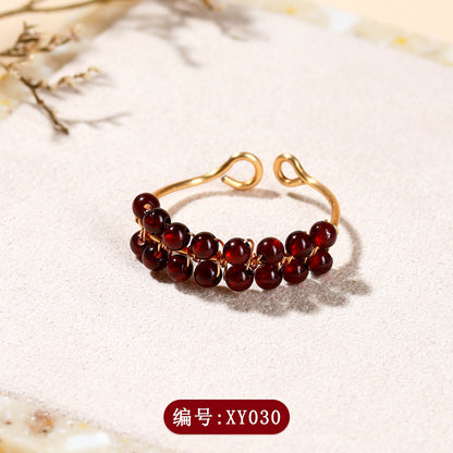 Handmade Crystal Agate Ring with Yellow Rutilated Quartz and Moonstone - Open Wire Wrapped Design for Wealth and Protection