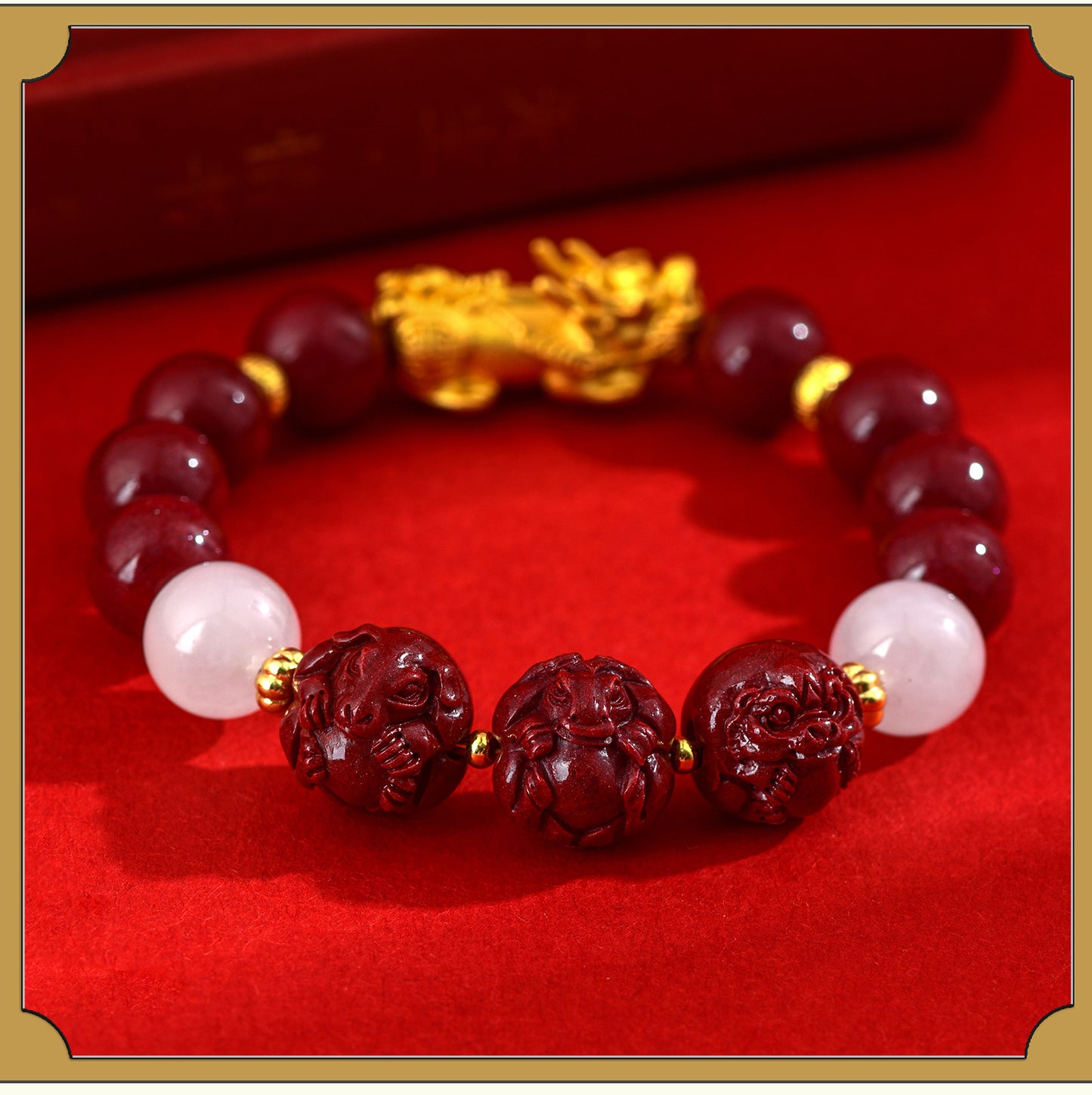 Natural Purple Gold Cinnabar Zodiac Pixiu Bracelet | Wealth Attraction & Protection Talisman