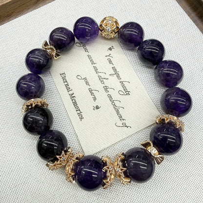 Natural Uruguay Amethyst Large Bead Single Circle Bracelet for Elegant Women