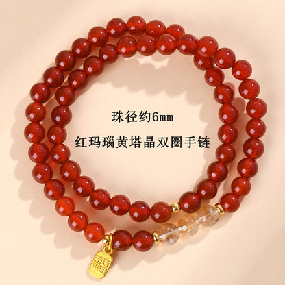 Red Agate and Yellow Pagoda Crystal Fortune Bracelet | Wealth and Protection Amulet