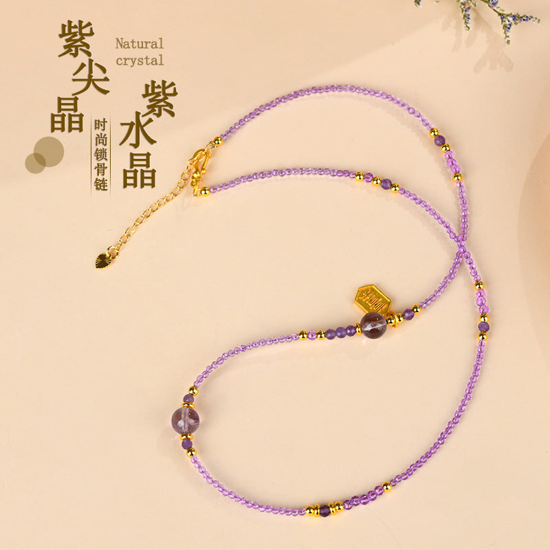 Natural Amethyst Chinese Style Necklace for Women - Spiritual Protection and Elegant Collarbone Chain