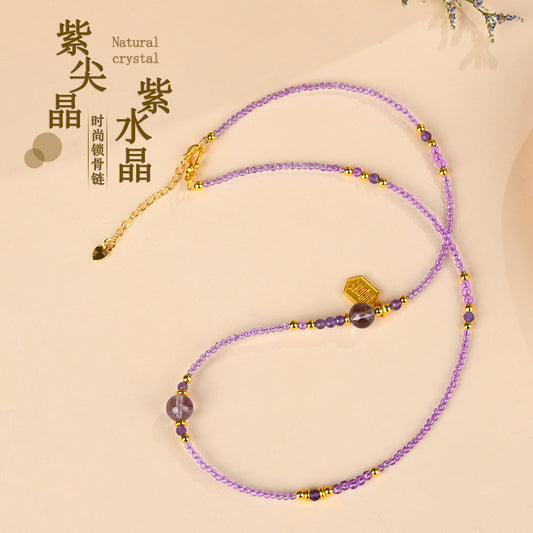 Natural Amethyst Chinese Style Necklace for Women - Spiritual Protection and Elegant Collarbone Chain