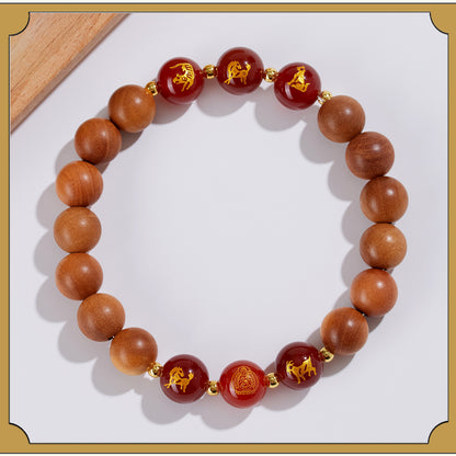 Peach Wood Three-in-One Six-in-One Zodiac Buddha Bracelet - Couples Harmony Protection Amulet
