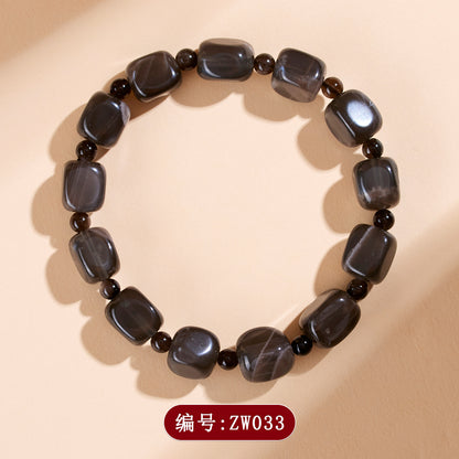 Natural Gray Moonstone Sugar Cube Bracelet | Mystical Protection & Feminine Elegance