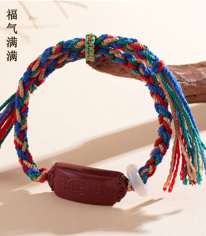 Natural Purple Gold Cinnabar Tibetan Handmade Braided Bracelet - Tai Sui Protection & Wealth Attraction