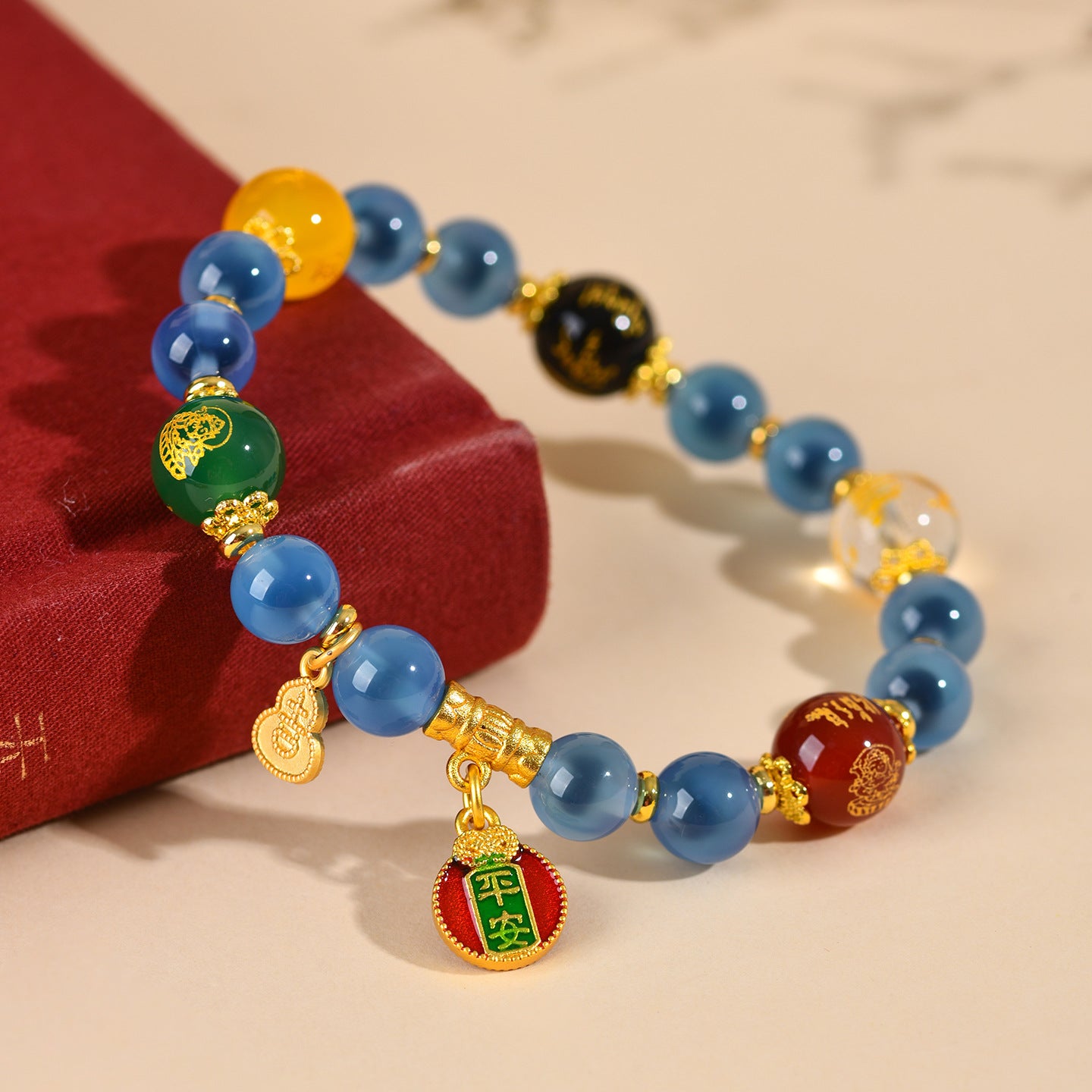 Sweet Heart Agate Five-Way Wealth God Bracelet | Wealth Attraction & Spiritual Protection Amulet