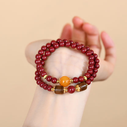 Natural Purple Gold Cinnabar Agarwood Double Circle Bracelet | Wealth Protection & Spiritual Harmony
