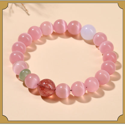 Pink Cat's Eye Strawberry Crystal Bracelet | Love Charm & Fashion Energy for Women