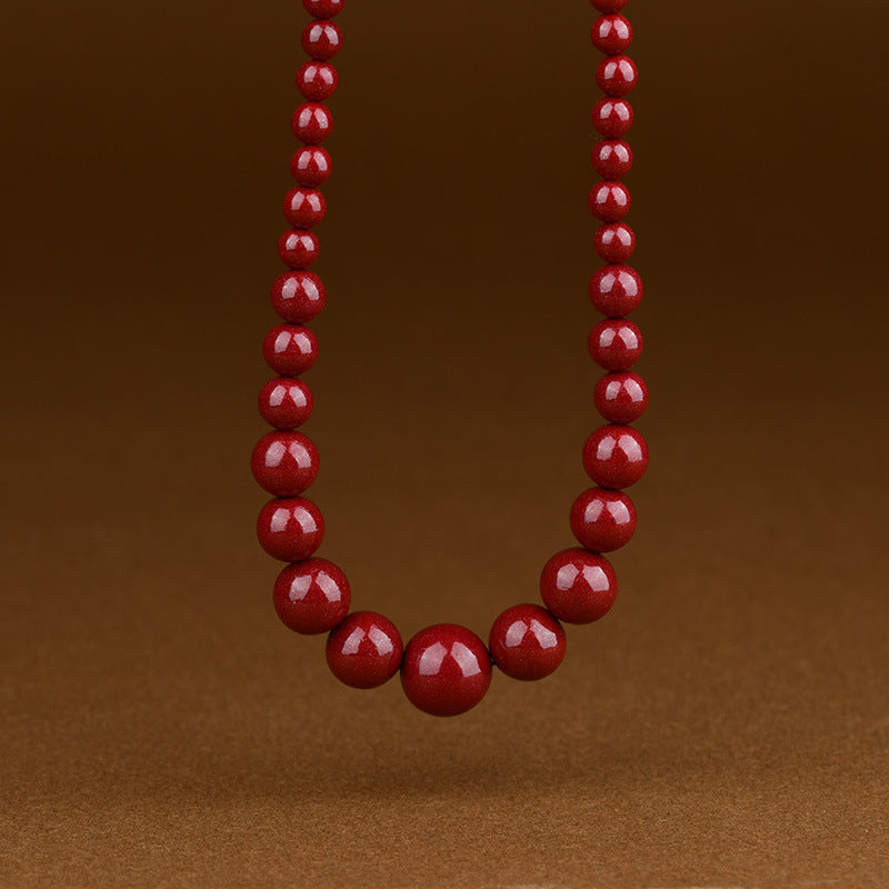 Natural High Content Cinnabar Round Bead Necklace - Purple Gold Sand Tower Chain for Protection
