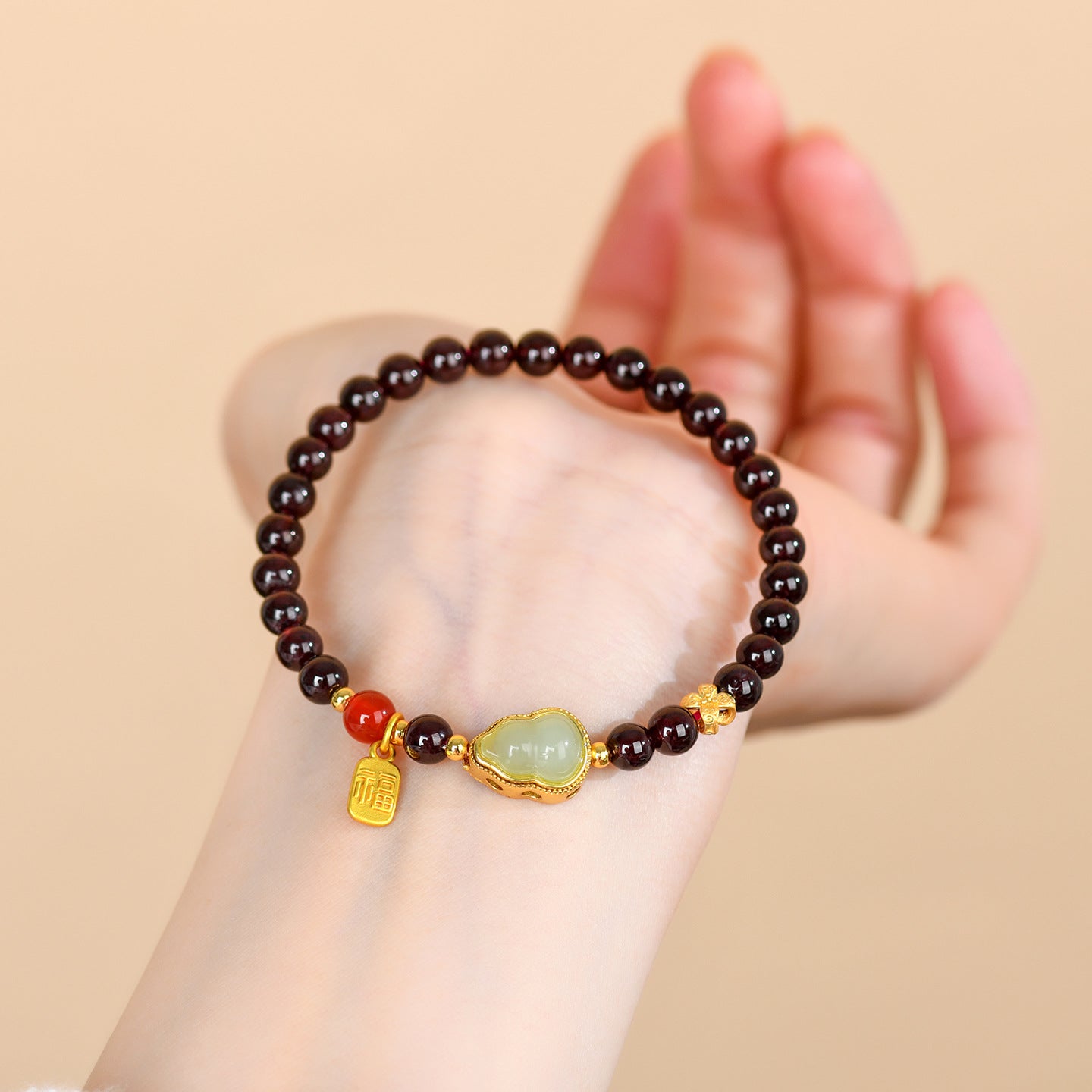 Natural Crystal Garnet Gourd Fortune Bracelet | Wealth & Protection Amulet for Women
