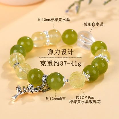 Natural Xiuyan Jade Lemon Citrine Bracelet - Large Bead Spiritual Energy for Women