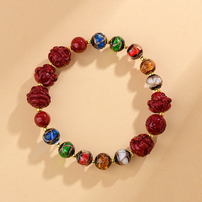 Incense Ash Glazed Cinnabar Dragon Year Bracelet – Three-in-One Spiritual Harmony for Couples