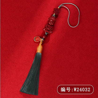 Natural Purple Gold Cinnabar Infant Buddha Charm with Handwoven Tassel for Phone & Bag