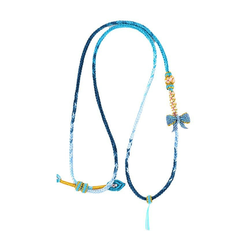 Butterfly Knot Golden Cord Jade Pendant Necklace - Handwoven DIY Charm for Eternal Harmony