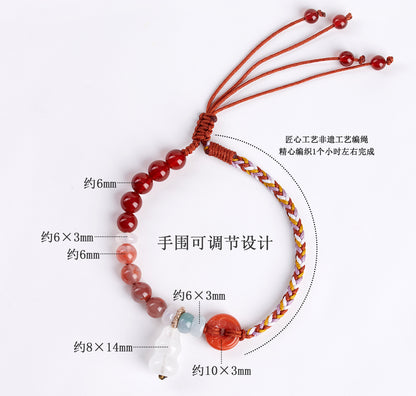 Natural Southern Red Agate White Chalcedony Gourd Bracelet | Wealth Harmony Spiritual Amulet