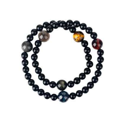 Natural Obsidian Tiger Eye Stone Double Circle Bracelet Personality Trendy Planet Universe Unisex Internet Hot Item Bracelet