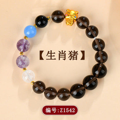 Twelve Zodiac Natural Crystal Multi-Gem Bracelet - Cosmic Harmony & Fortune Attractor