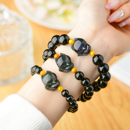 Mystical Double Eye Obsidian Fox Bracelet - Natural Crystal Protection Charm for Couples
