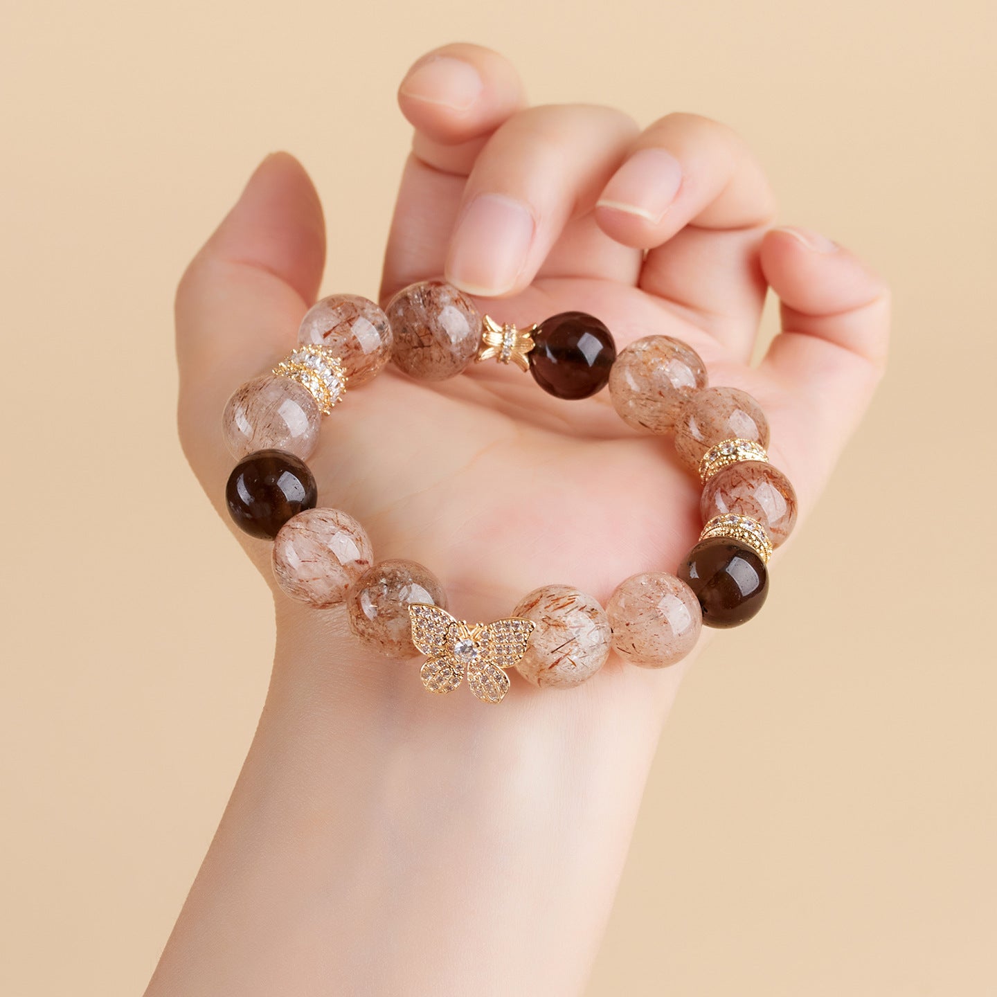 Natural Black Gold Super Obsidian Butterfly Bracelet with Large Round Beads for Women's Protection