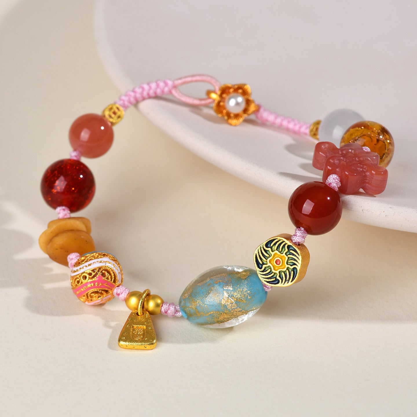 Twelve Treasures Glazed Agate Bracelet | Spiritual Protection & Wealth Amulet for Women